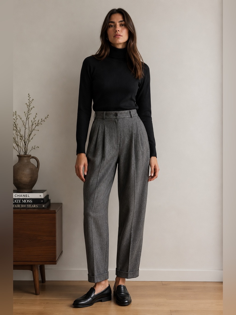 Vintage Limited Women's Size 8 Gray High Rise Wool Pleated Pants Cuffs USA